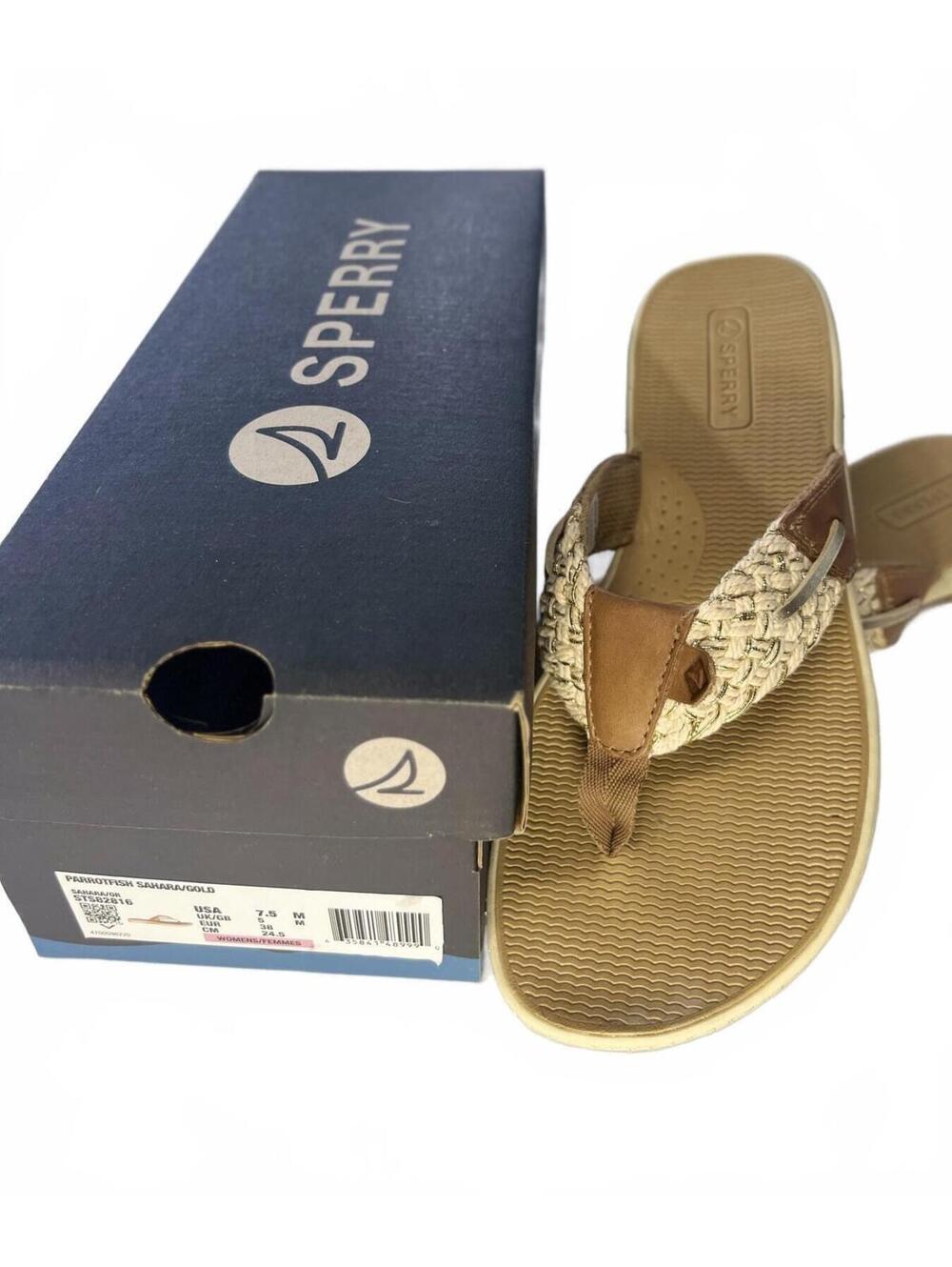 Sperry Parrotfish Flip Flop Sandals Women's 7.5 Braided Strap Sahara Gold NEW